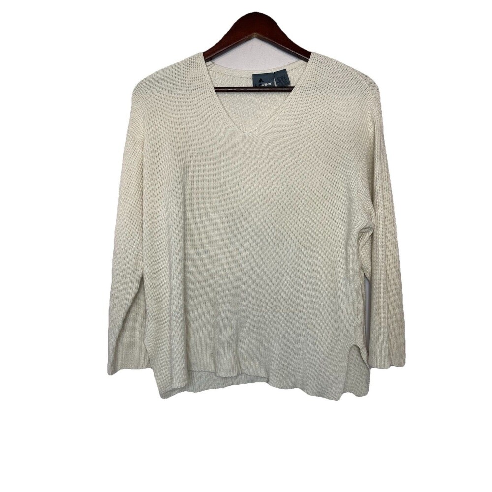 Liz Wear Vintage Cream Knit Pullover Sweater Women's Small Petite Oversized 90s